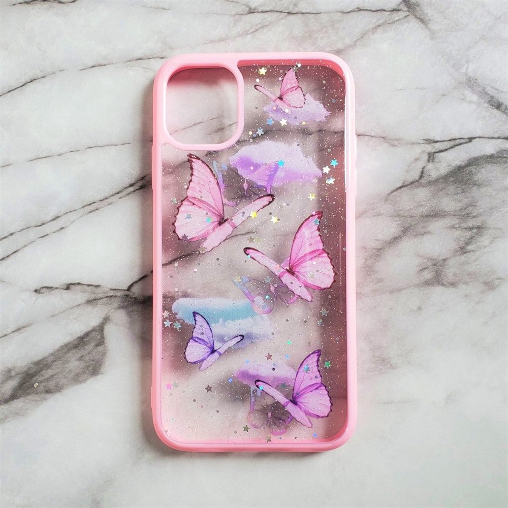 Pink Butterfly Glitter Case